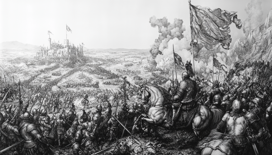 Litografía que representa la batalla de Mohács.
