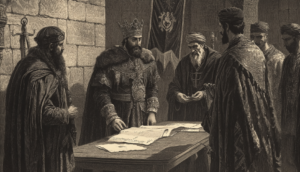 gobernantes cristianos y musulmanes firmando el Tratado de Capdepera