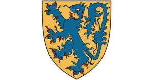Escudo de armas de la Casa de Welf que representa un león azul sobre un escudo con fondo amarillo.