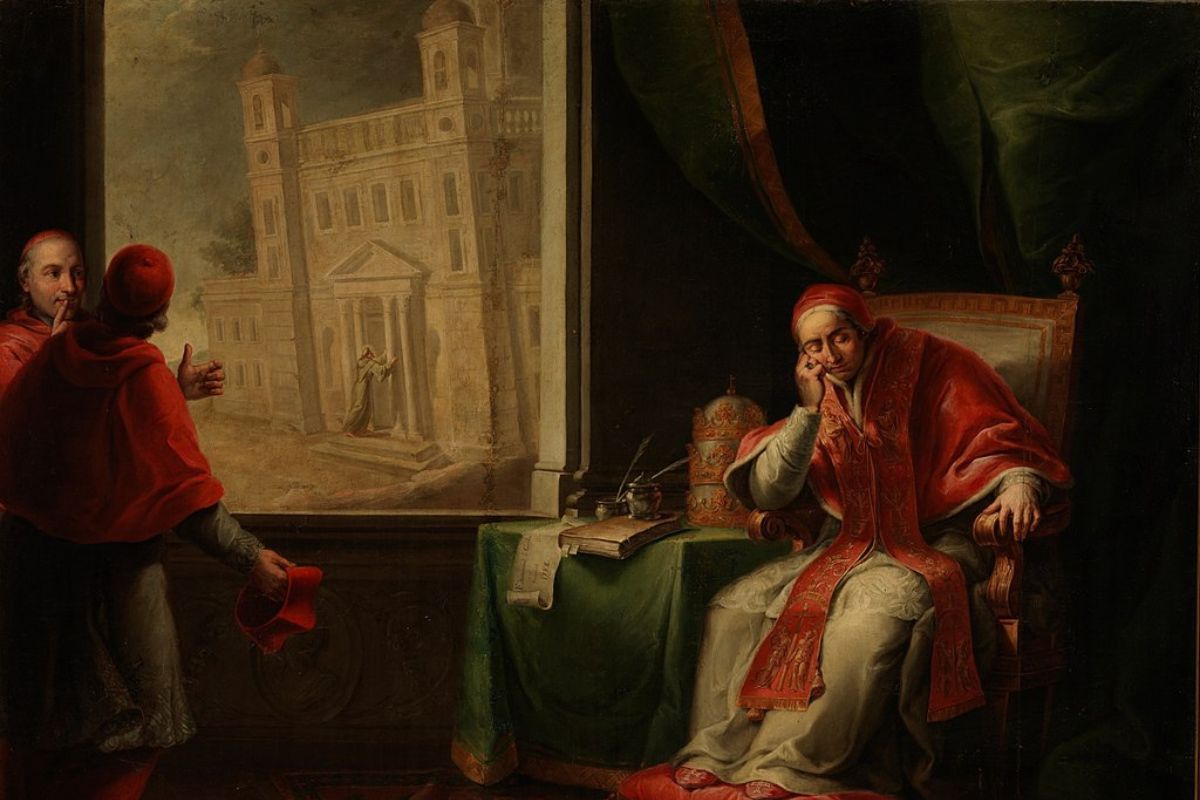 Inocencio III - Manuel de la Cruz Pintura al oleo representa al papa Inocencio III teniendo una visión relacionada con San Francisco de Asís, el fundador de la Orden de los franciscanos.