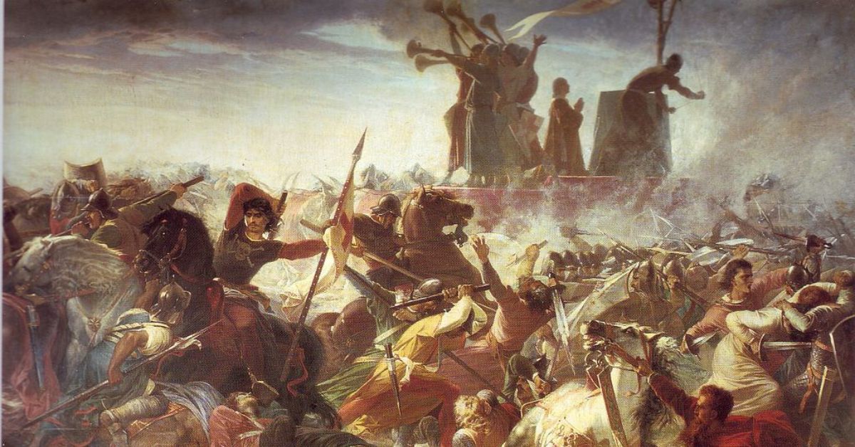 Pintura de la defensa del Caroccio milanés en la batalla de Legnano en 1176. Obra de Amos Cassioli