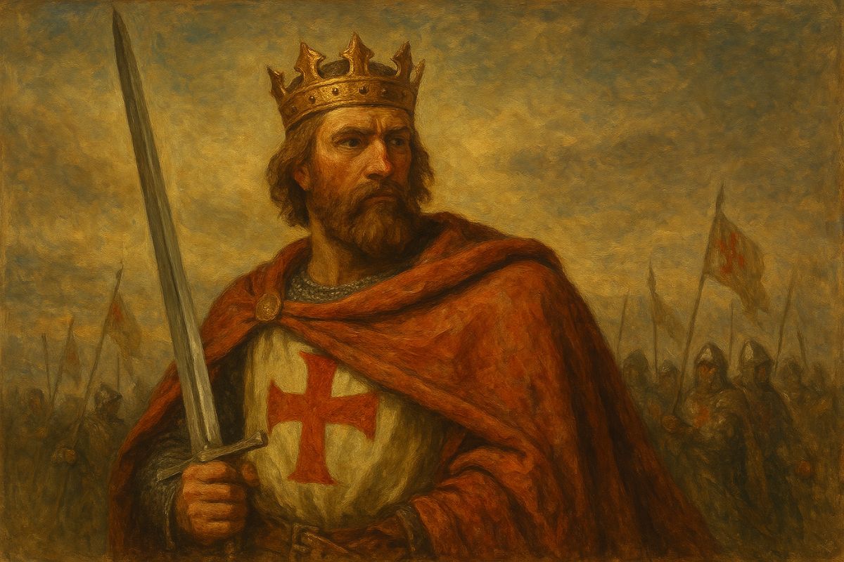 pintura al óleo que representa a Raimundo IV de Tolosa blandiendo una espada durante la primera cruzada