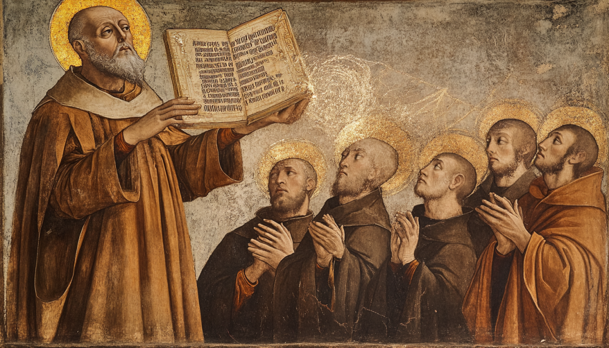 San Basilio enseñando su regla a otros monjes