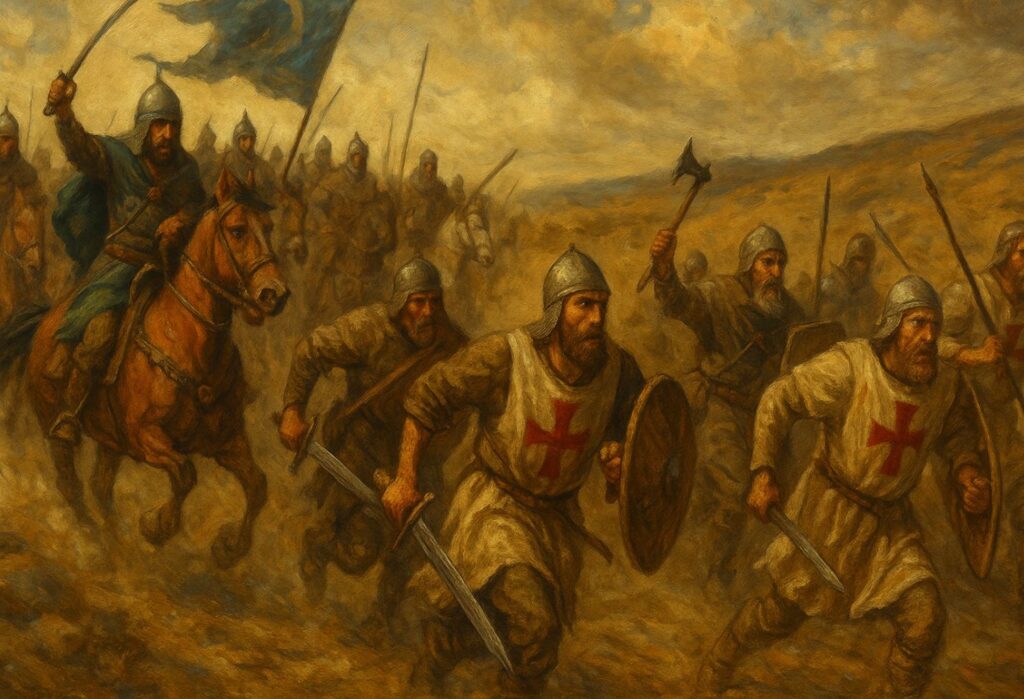 cruzados populares huyendo de los turcos en la batalla de Civetot