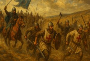 cruzados populares huyendo de los turcos en la batalla de Civetot