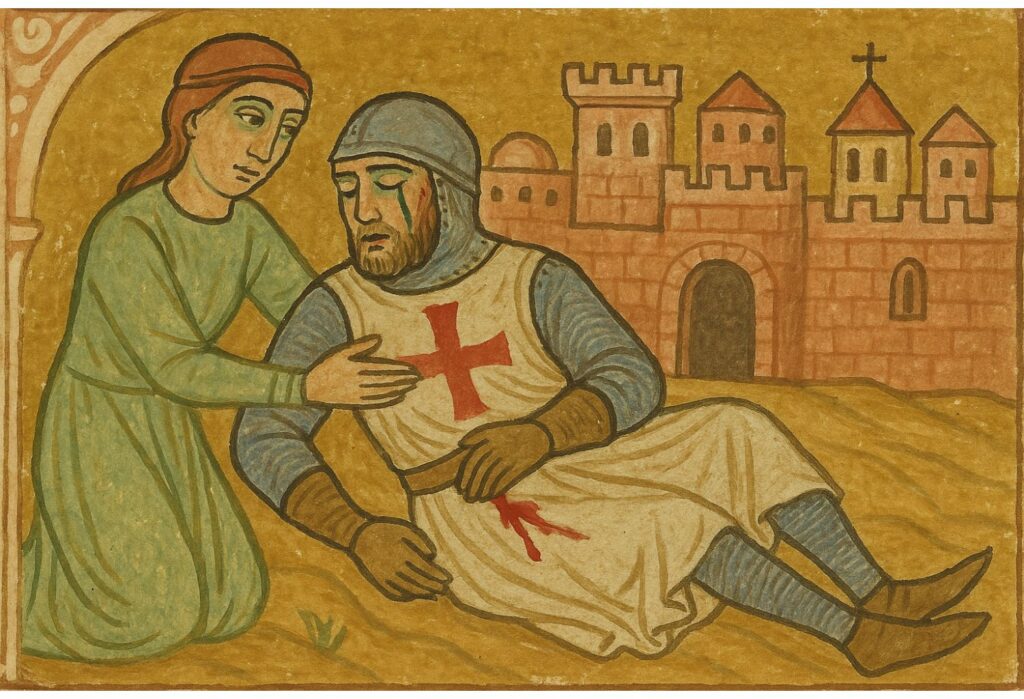 Jaufré Rudel falleciendo en los brazos de su amada la condesa Hodierna de Trípoli durante la segunda cruzada