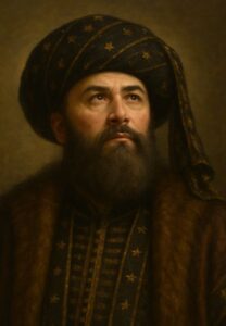 Retrato imaginario de Ahmad I al‑Muqtadir emir de la taifa de Zaragoza que gobernó entre 1046 y 1081