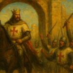 Godofredo de Bouillón entrado a caballo en Jerusalén tras la conquista de la ciudad