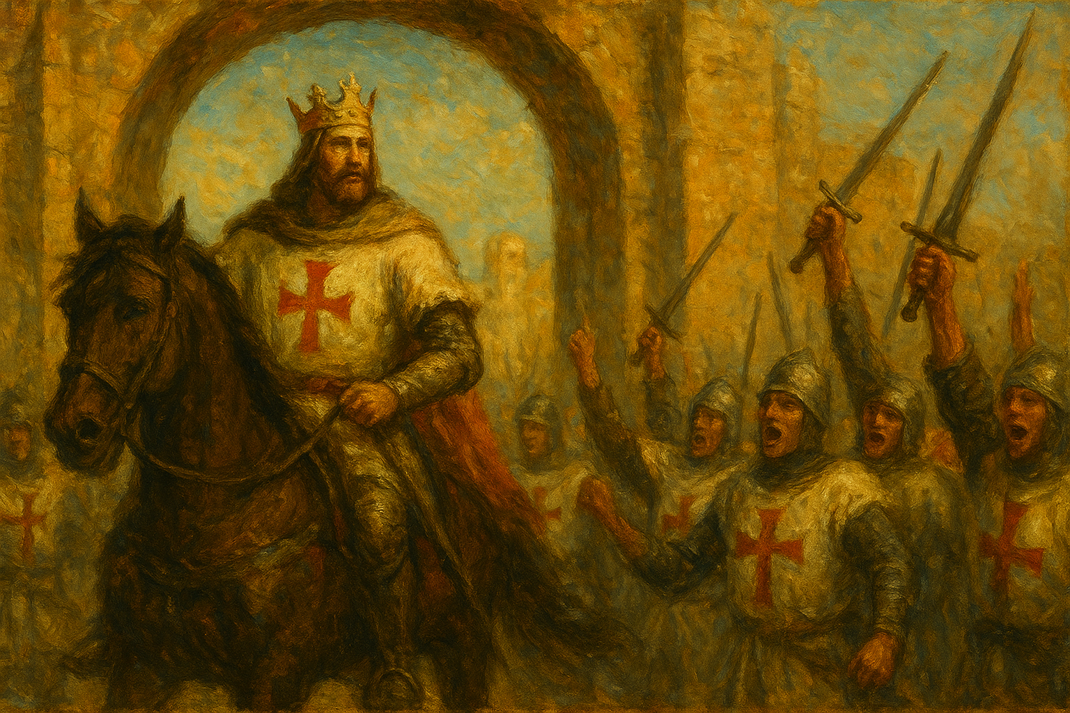 Godofredo de Bouillón entrado a caballo en Jerusalén tras la conquista de la ciudad