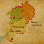 mapa que muestra las fronteras del reino de Hwicce