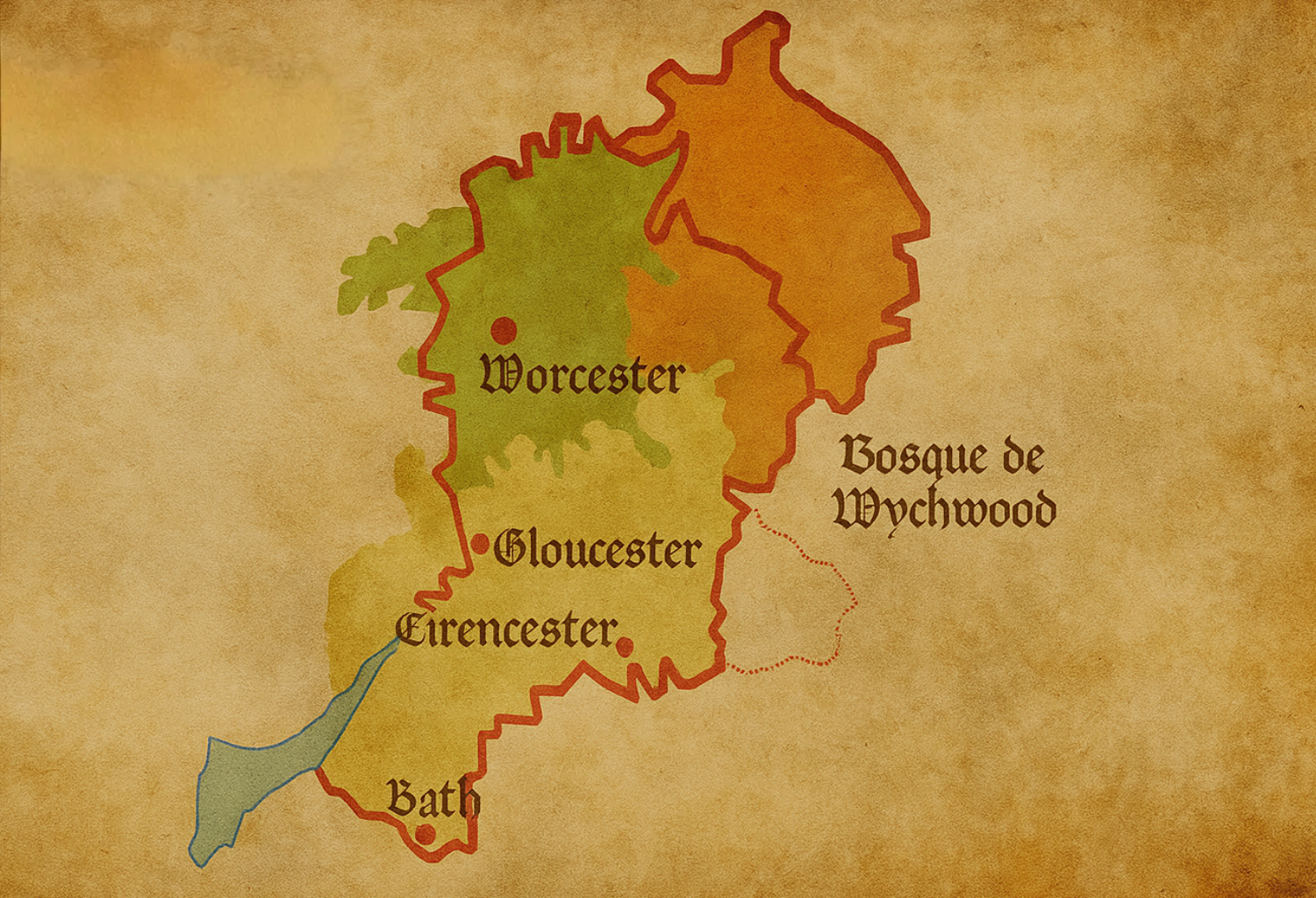 mapa que muestra las fronteras del reino de Hwicce