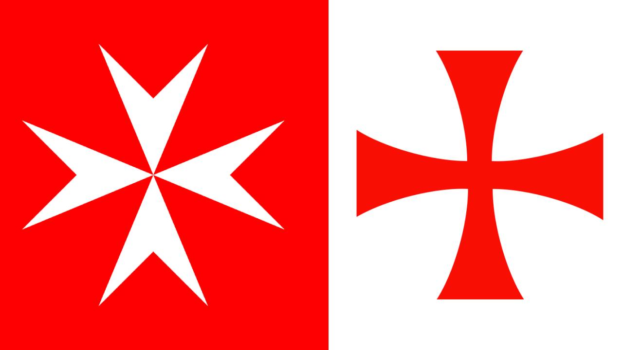 símbolos de la orden hospitalarios (izquierda) y orden templarios (derecha)